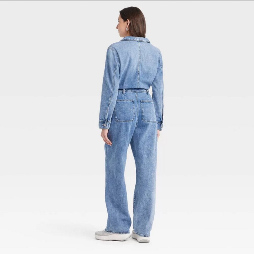 Women's Long Sleeve Utility Baggy Denim Jumpsuit 8 - Picture 3 of 3